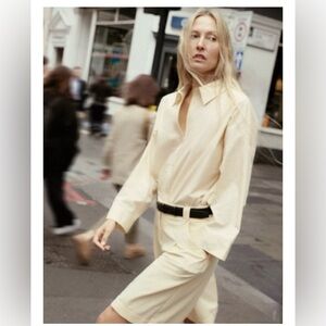 Zara Pale Yellow Cotton Poplin Shirt Sz Small